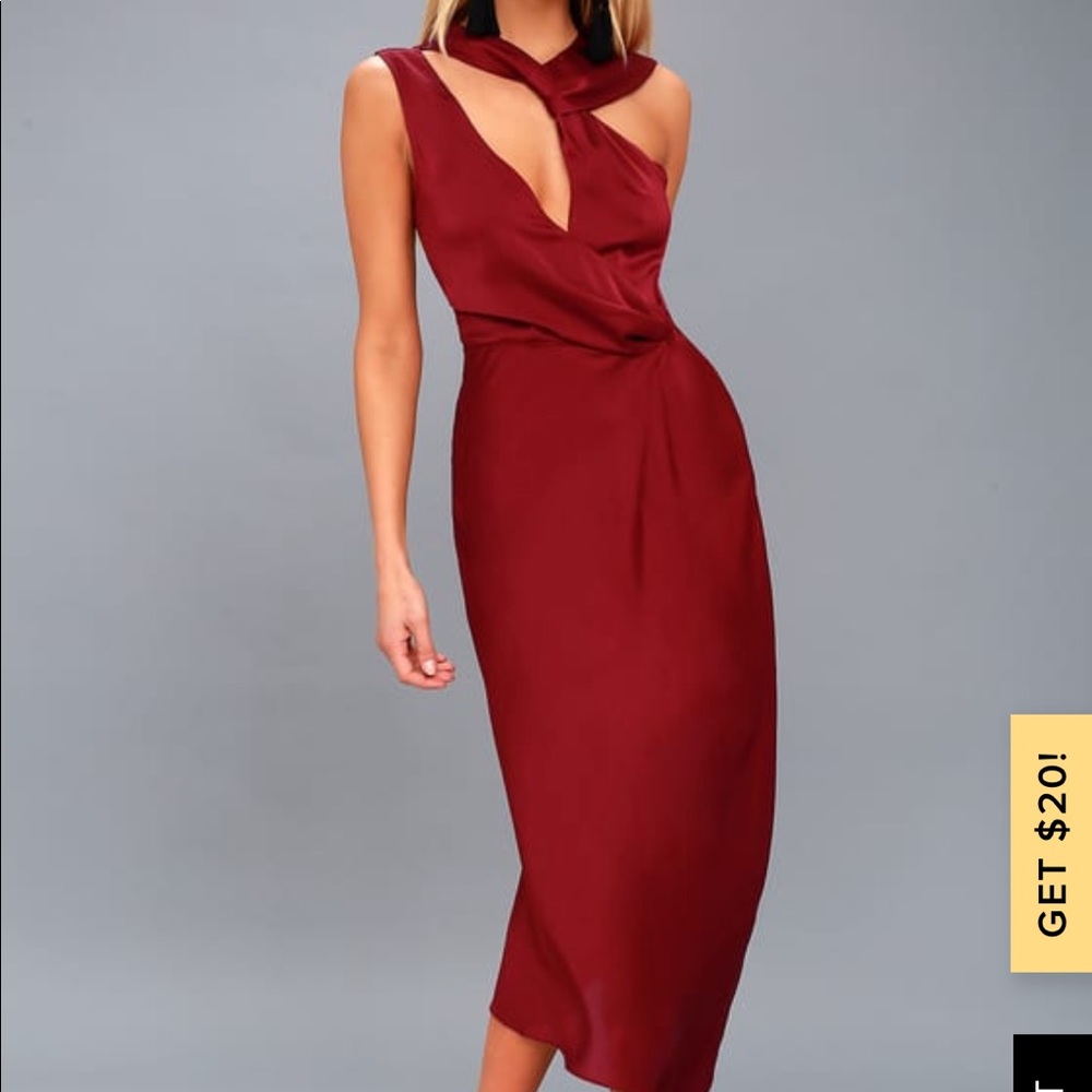Keepsake the label transcend wine red midi dress